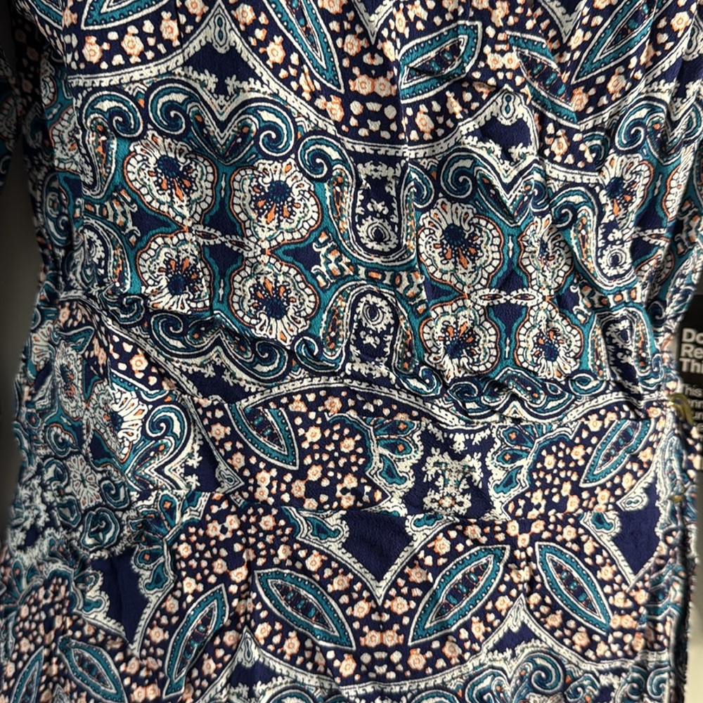 🌟Express Blue Paisley Wrap Bishop Sleeves Women Mini Dress Size M - NWT! - Picture 5 of 6